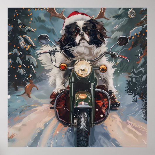 日本のChin Dog Riding Motorcycle Christmas ポスター (正面)