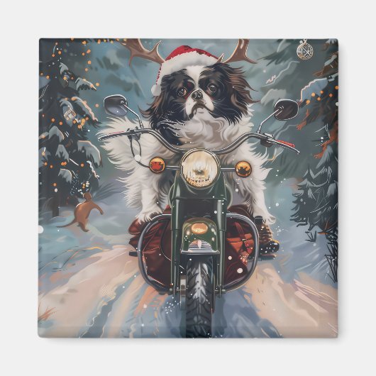 日本のChin Dog Riding Motorcycle Christmas マグネット (正面)