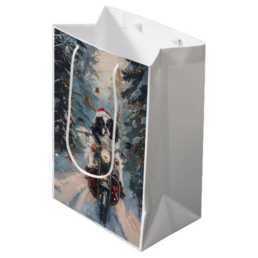 日本のChin Dog Riding Motorcycle Christmas ミディアムペーパーバッグ (正面アングル)