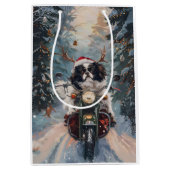 日本のChin Dog Riding Motorcycle Christmas ミディアムペーパーバッグ (正面)