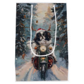 日本のChin Dog Riding Motorcycle Christmas ミディアムペーパーバッグ (裏面)