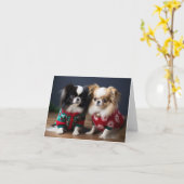 日本のChin Puppies Christmas Card カード (黄色い花)