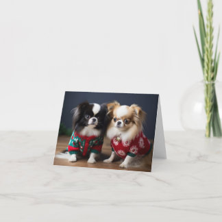 日本のChin Puppies Christmas Card カード