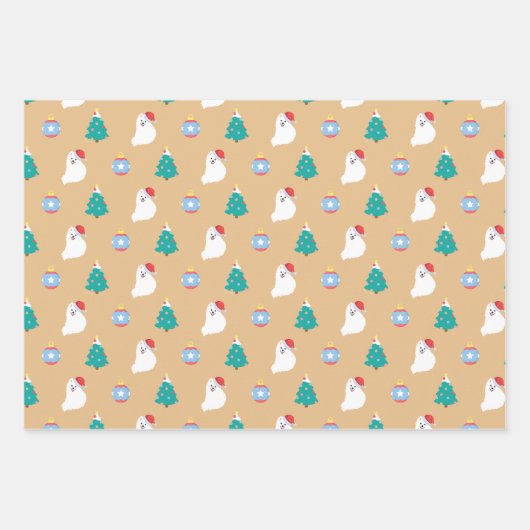 日本のSpitz Dog's Cute Christmas - KamaHati ラッピングペーパーシート (正面)