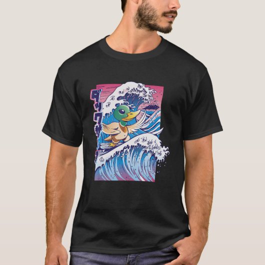 日本のVaporwave Duckヴィンテージサーフボード Tシャツ (正面)