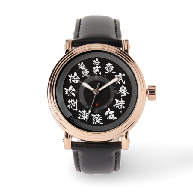 日本は難しい古い漢字にブラシをかけた[黒顔] 腕時計 (正面)