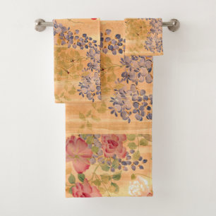 日本ばら色の藤の花スクロールBathタオルセット バスタオルセット