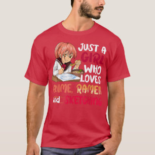 日本を描くアニメのラーメンが大好きな女の子 Tシャツ
