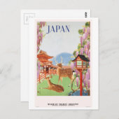 日本を電車で旅行するヴィンテージ ポストカード (正面/裏面)