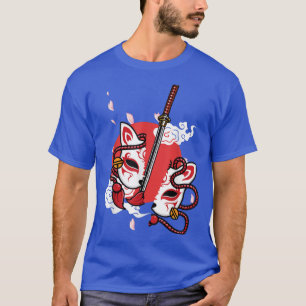 日本アニメマスクきつねスタイル侍刀鬼K Tシャツ