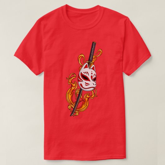 日本アニメマスクきつね火災スタイル侍 Tシャツ (デザイン正面)