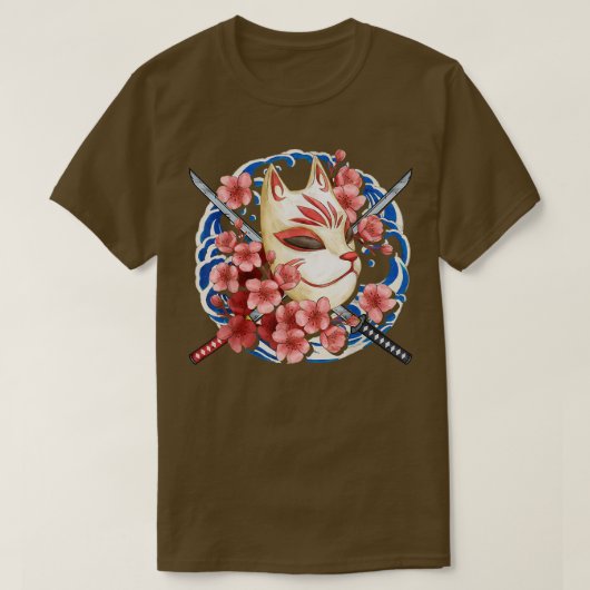 日本アニメマスクキツネスタイルサムライ鬼モンスター Tシャツ (デザイン正面)