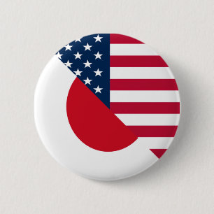 日本アメリカ国旗  米国日本の半国国旗 缶バッジ