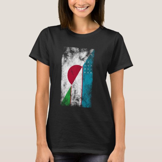 日本ウズベキスタン国旗日本の – ウズベク語、ウズベキスタ Tシャツ (正面)