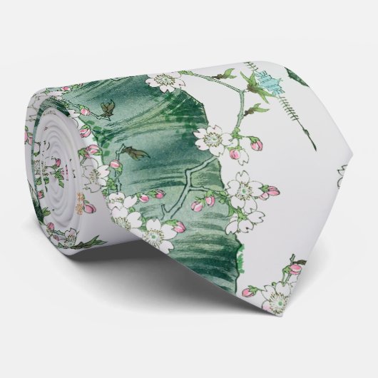 日本ウッドペッカー鳥さくらんぼの木の花ネクタイ ネクタイ (ロール)