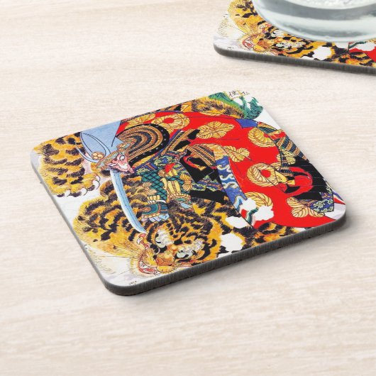 日本カッコいいの伝説的な侍が虎の芸術と戦う コースター (左側)