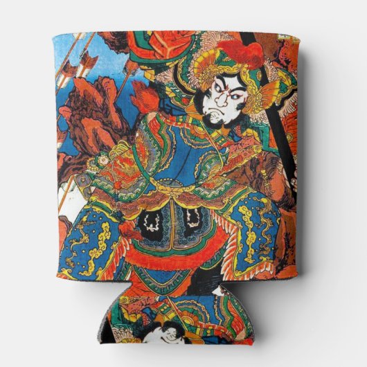 日本カッコいいの東洋伝説的なヒーローの侍アート 缶クーラー (裏面)
