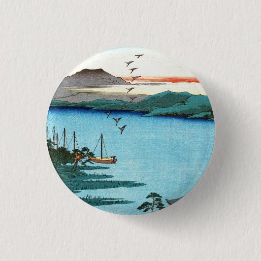 日本カッコいいヴィンテージ浮世絵の水景 缶バッジ (正面)