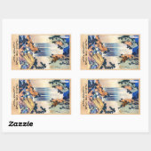 日本カッコいいヴィンテージ浮世絵の滝北斎北斎 長方形シール (シート)