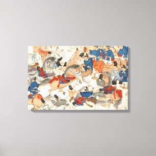 日本カッコいいヴィンテージ浮世絵の騎馬騎兵 キャンバスプリント