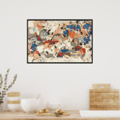 日本カッコいいヴィンテージ浮世絵の騎馬騎兵 ポスター (キッチン)