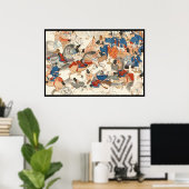 日本カッコいいヴィンテージ浮世絵の騎馬騎兵 ポスター (ホームオフィス)