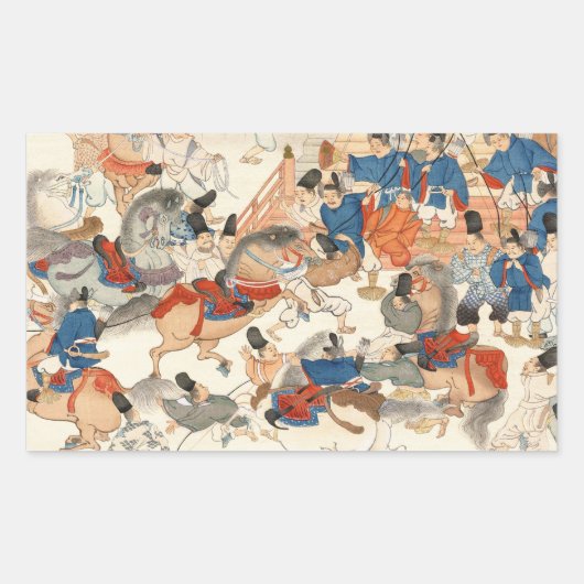 日本カッコいいヴィンテージ浮世絵の騎馬騎兵 長方形シール (正面)