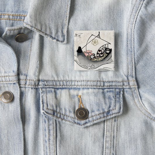 日本カッコいいヴィンテージ浮世絵伝説舟術 缶バッジ (インサイチュ)