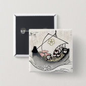 日本カッコいいヴィンテージ浮世絵伝説舟術 缶バッジ (正面&裏面)
