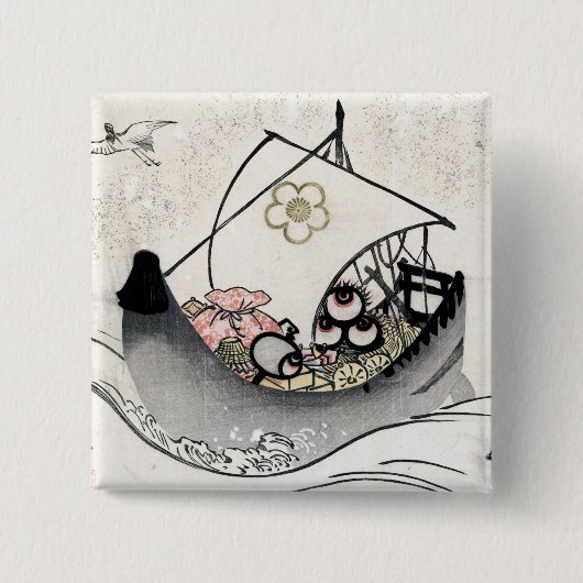 日本カッコいいヴィンテージ浮世絵伝説舟術 缶バッジ (正面)