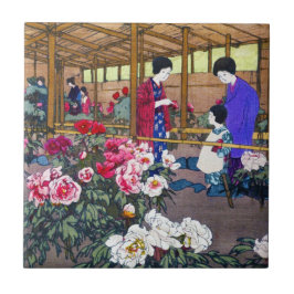 日本カッコいい東洋花園の人々の場面 タイル