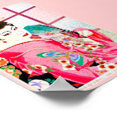 日本カッコいい美しいレディ芸者ピンクのファンアート ポスター (角)