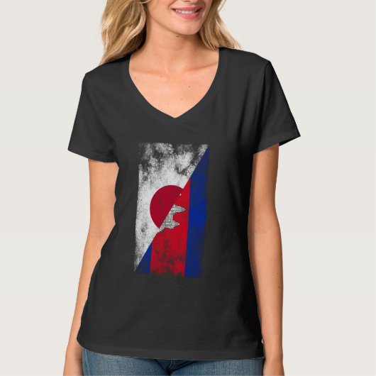 日本カンボジア国旗 – カンボ日本のジア Tシャツ (正面)
