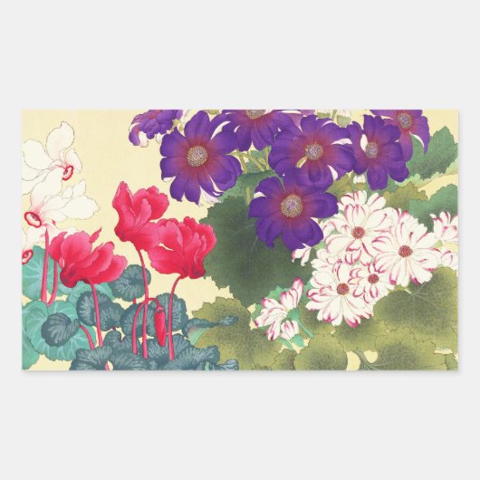 日本クラシックのヴィンテージ水彩フラワーアート 長方形シール (正面)