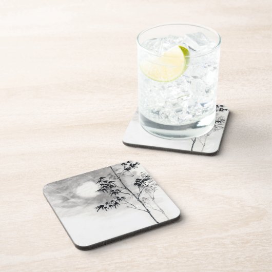 日本クラシックの墨絵の絵画芸術的な竹月 コースター (右側)