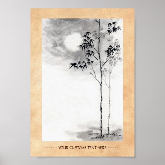 日本クラシックの墨絵の絵画芸術的な竹月 ポスター (正面)