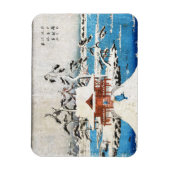 日本クールのヴィンテージ浮世絵神社雪 マグネット (縦)