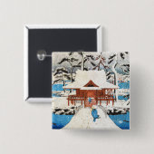 日本クールのヴィンテージ浮世絵神社雪 缶バッジ (正面&裏面)