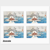 日本クールのヴィンテージ浮世絵神社雪 長方形シール (シート)