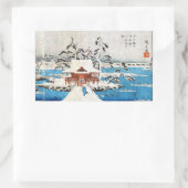 日本クールのヴィンテージ浮世絵神社雪 長方形シール (バッグ)