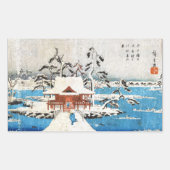 日本クールのヴィンテージ浮世絵神社雪 長方形シール (正面)