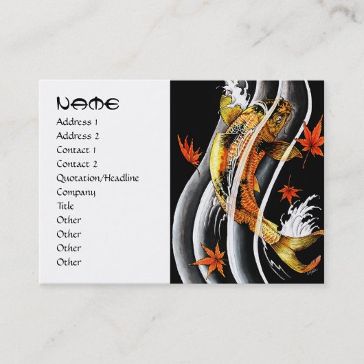 日本クールの金ゴールド幸運コイカープブラックインクウォーター 名刺 (正面)