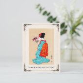 日本クールクラシック芸者レディ着物扇子 ポストカード (スタンド正面)