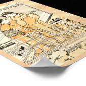 日本クールヴィンテージ浮世絵二芸品に巻物がある ポスター (角)