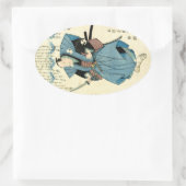 日本クールヴィンテージ浮世絵武士 楕円形シール (バッグ)