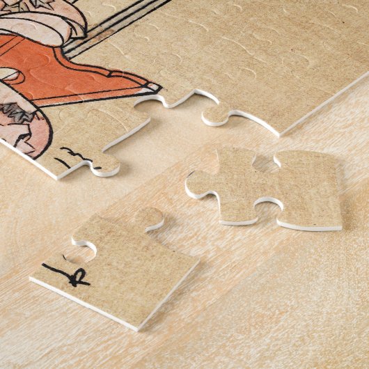 日本クールヴィンテージ浮世絵芸妓の腰掛 ジグソーパズル (側面)