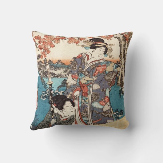 日本クールヴィンテージ浮世絵芸者古巻 クッション (裏面)