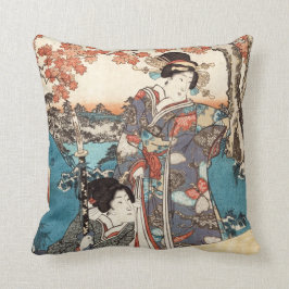 日本クールヴィンテージ浮世絵芸者古巻 クッション