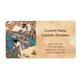 日本クールヴィンテージ浮世絵芸者古巻 ラベル