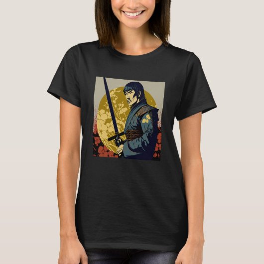 日本サムライレトロヴィンテージ剣士日本の Tシャツ (正面)